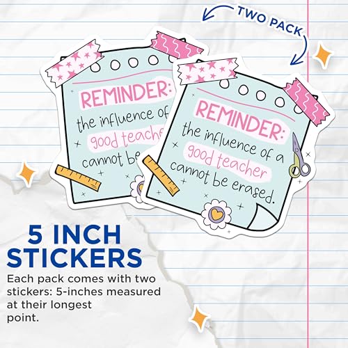 (2 Pack) Teacher Appreciation Stickers - Classroom Decor Stickers - Positive Quote Stickers - 5" On Longest Side - Sticks to Smooth Flat Surfaces - Made in USA - BMCS4433