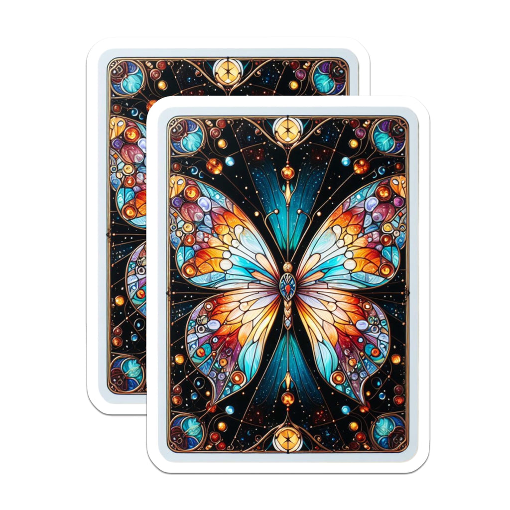 (2 Pack) Stained Glass Butterfly Magnets - Vibrant Cosmic Insect Art - Colorful Fridge Locker Decor - 5 Inches On Longest Side - Thick Durable Magnet - Made in USA - MAG20306