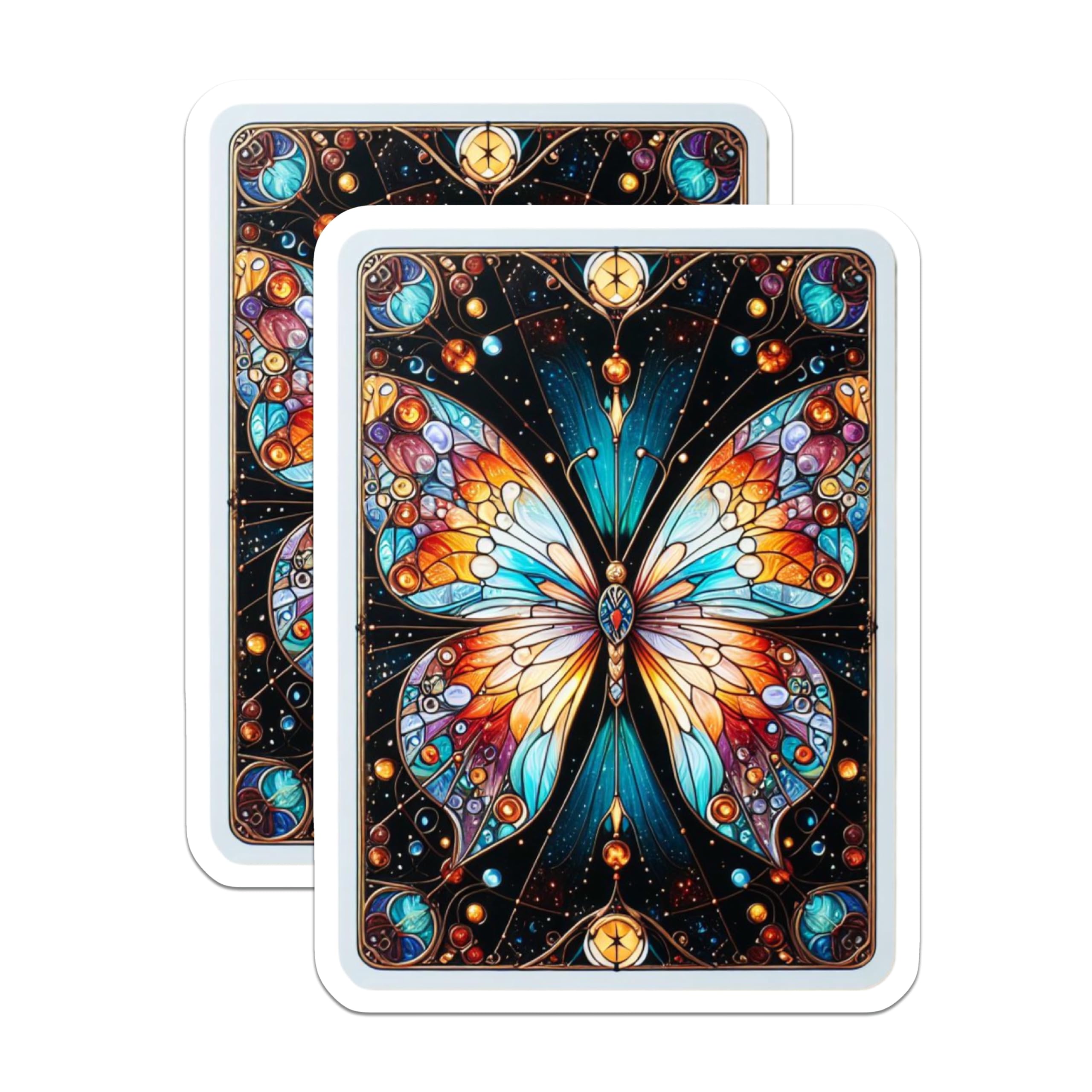(2 Pack) Stained Glass Butterfly Magnets - Vibrant Cosmic Insect Art - Colorful Fridge Locker Decor - 5 Inches On Longest Side - Thick Durable Magnet - Made in USA - MAG20306