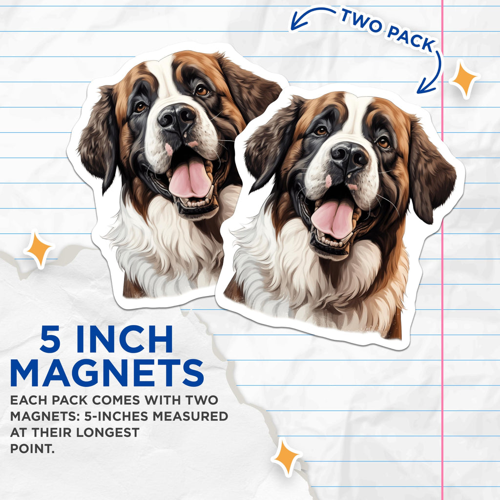 (2 Pack) Saint Bernard Magnets - Dog Lover Kitchen Decor - Pet Parent Refrigerator Art - Gentle Giant Breed - 5 Inches On Longest Side - Thick Durable Magnet - Made in USA - MAG30158