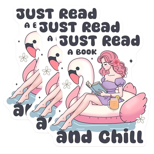 (3 Pack) Just Read A Book Decals - Chill Vibes Sticker - Laptop Decal- 3 Inches On Longest Side - Easy Peel & Apply - Made in USA - 3MCS5226