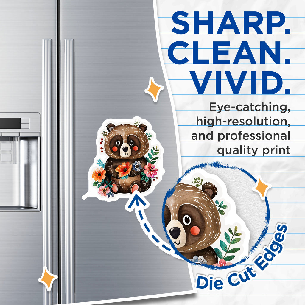 (2 Pack) Floral Bear Magnets - Woodland Nursery Decor - Kawaii Refrigerator Locker - 5 Inches On Longest Side - Thick Durable Magnet - Made in USA - MAG38028