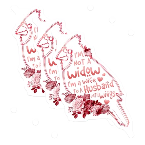 (3 Pack) Cardinal Wife Decals - Husband with Wings - Memorial Decals - 3 Inches On Longest Side - Easy Peel & Apply - Made in USA - 3MCS4895