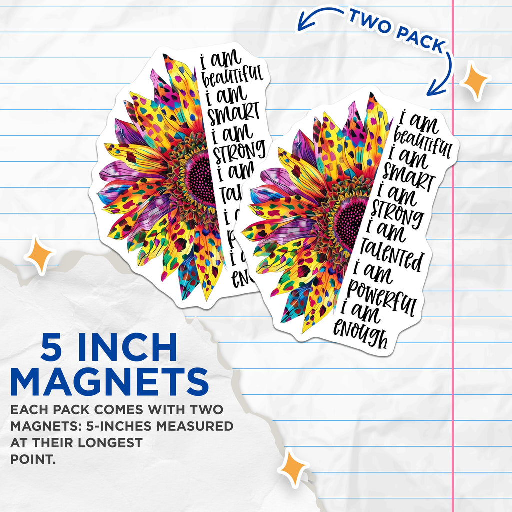 (2 Pack) Affirmation Magnets - Inspirational Sunflower - Self Love Reminder - Positive Quote - Empowerment Decor for Women - 5 Inches On Longest Side - Thick Durable Magnet - Made in USA - MAG38717