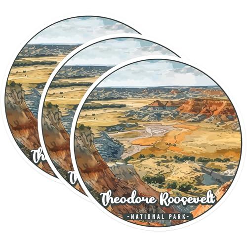 (3 Pack) Theodore Roosevelt Decals - National Park Sticker - Laptop Decal - 3 Inches On Longest Side - Easy Peel & Apply - Made in USA - 3MCS0500