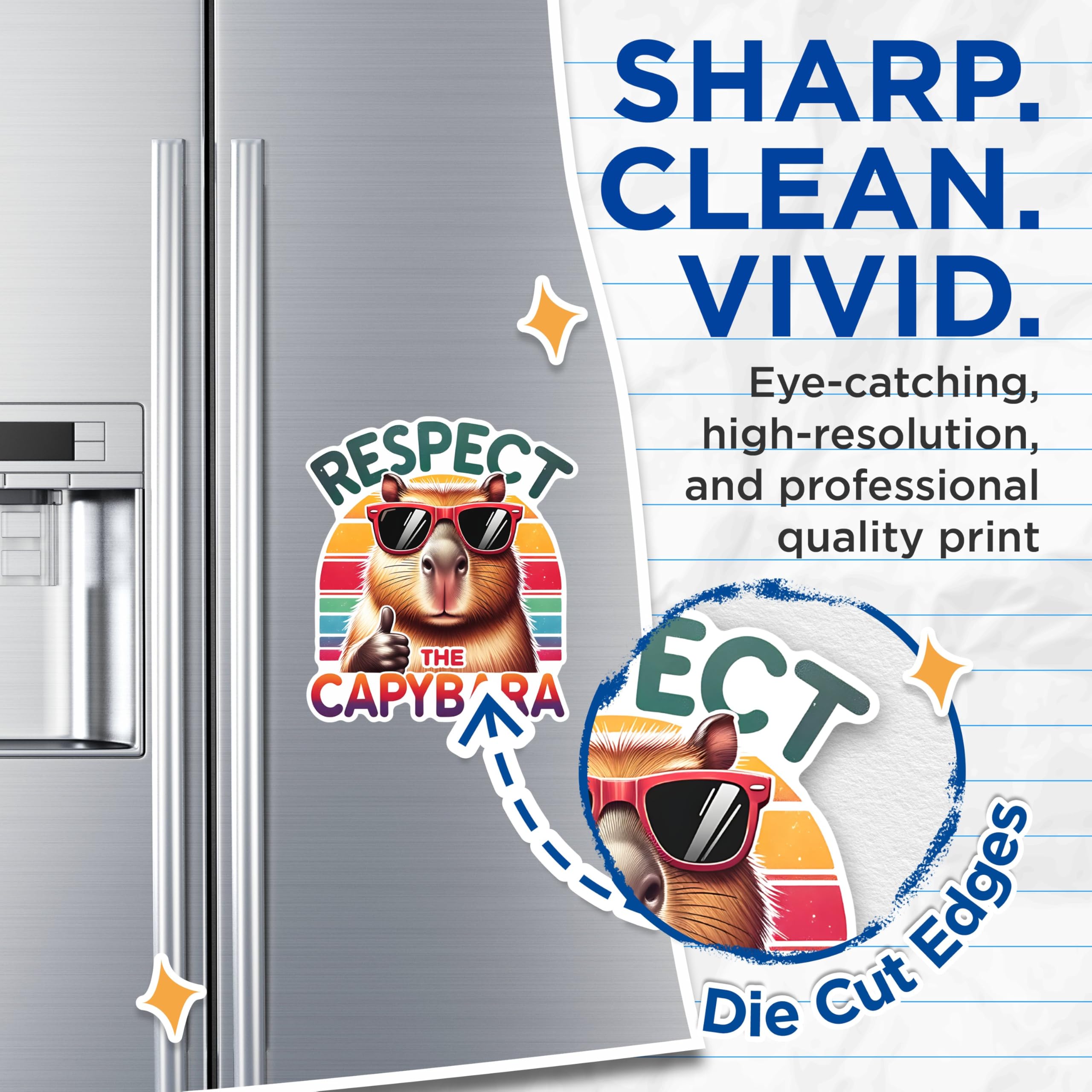 (2 Pack) Respect The Capybara Magnets - Fun Animal Magnets - Cute Capybara Magnets - Humor Magnets for Animal Lovers- 5" On Longest Side - for Fridges, Toolboxes, Cars - Made in USA - MAG2676