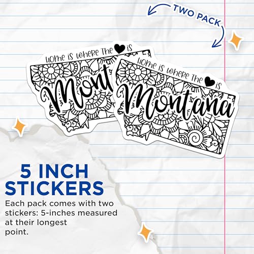 (2 Pack) Home is Where The Heart is Montana Stickers - State Pride Decal - 5" On Longest Side - Sticks to Smooth Flat Surfaces - Made in USA - BMCS9074 - BMCS9074