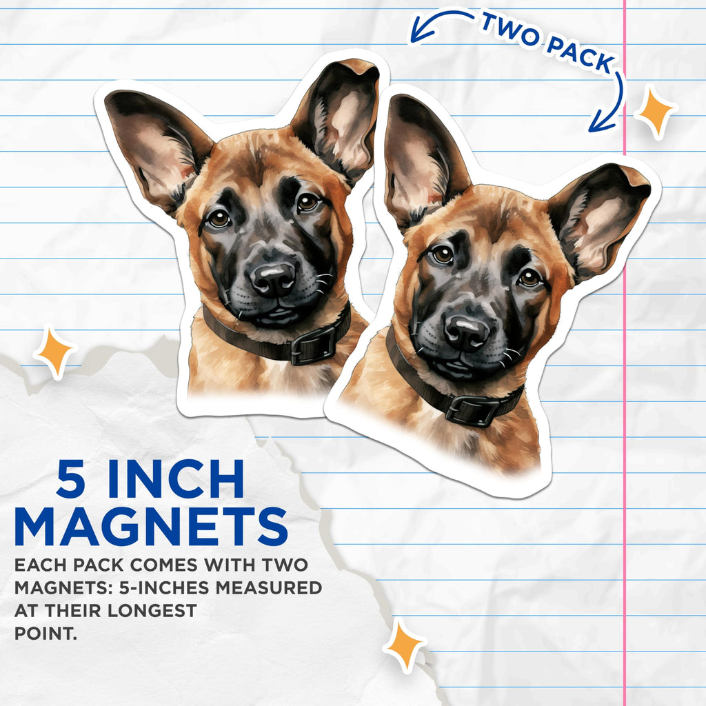 (2 Pack) German Shepherd Puppy Magnets - Dog Lover Decor - Pet Parent Kitchen Office - 5 Inches On Longest Side - Thick Durable Magnet - Made in USA - MAG30054