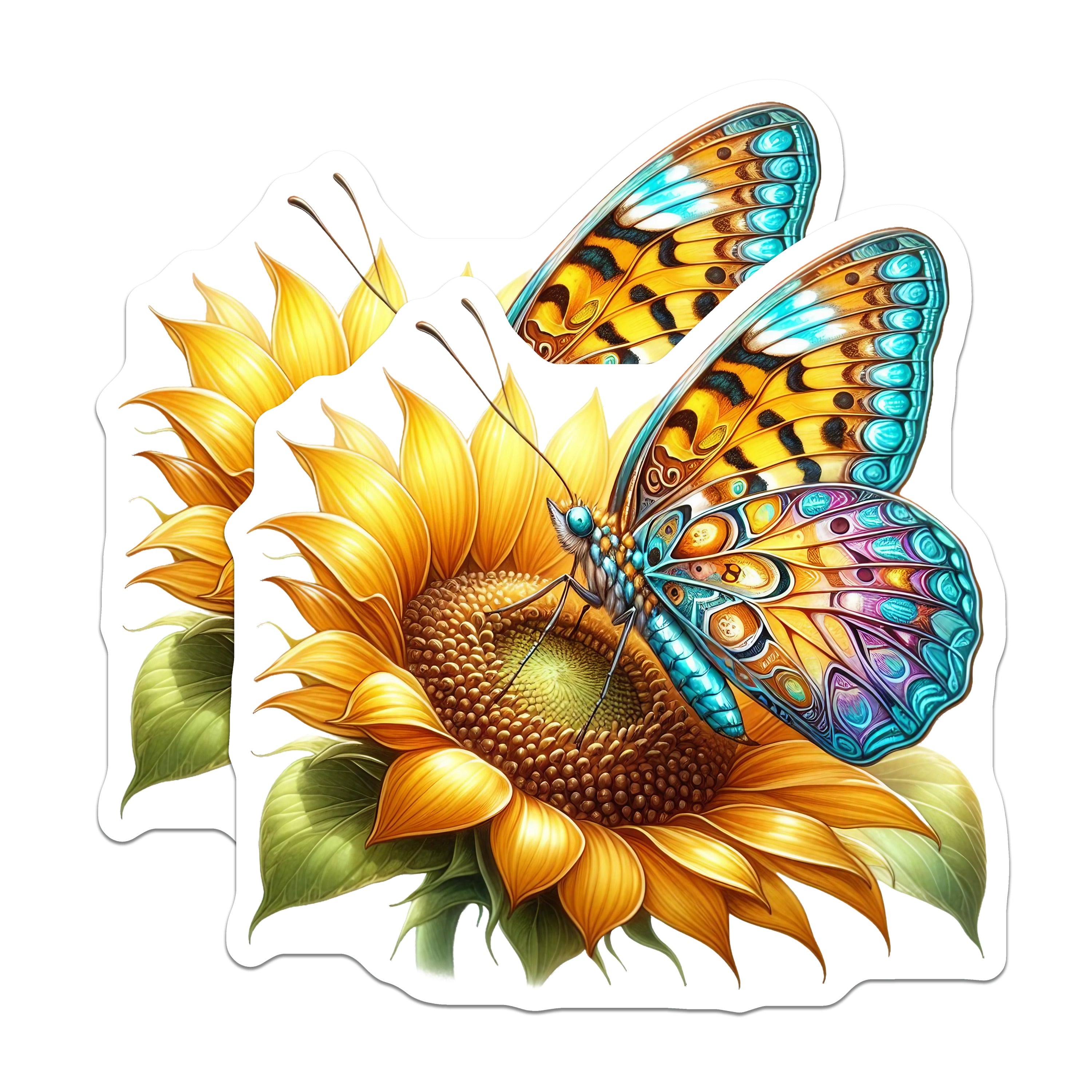 (2 Pack) Butterfly Sunflower Magnets - Vibrant Nature Fridge Decor - Boho Kitchen Locker Display - 5 Inches On Longest Side - Thick Durable Magnet - Made in USA - MAG39090