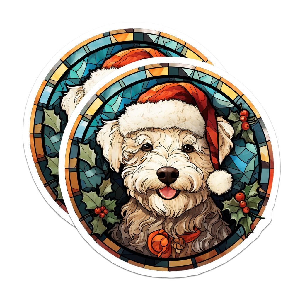 (2 Pack) Christmas Dog Magnets - Santa Goldendoodle Stained Glass Art - Holiday Fridge Pet Decor - 5 Inches On Longest Side - Thick Durable Magnet - Made in USA - MAG26278