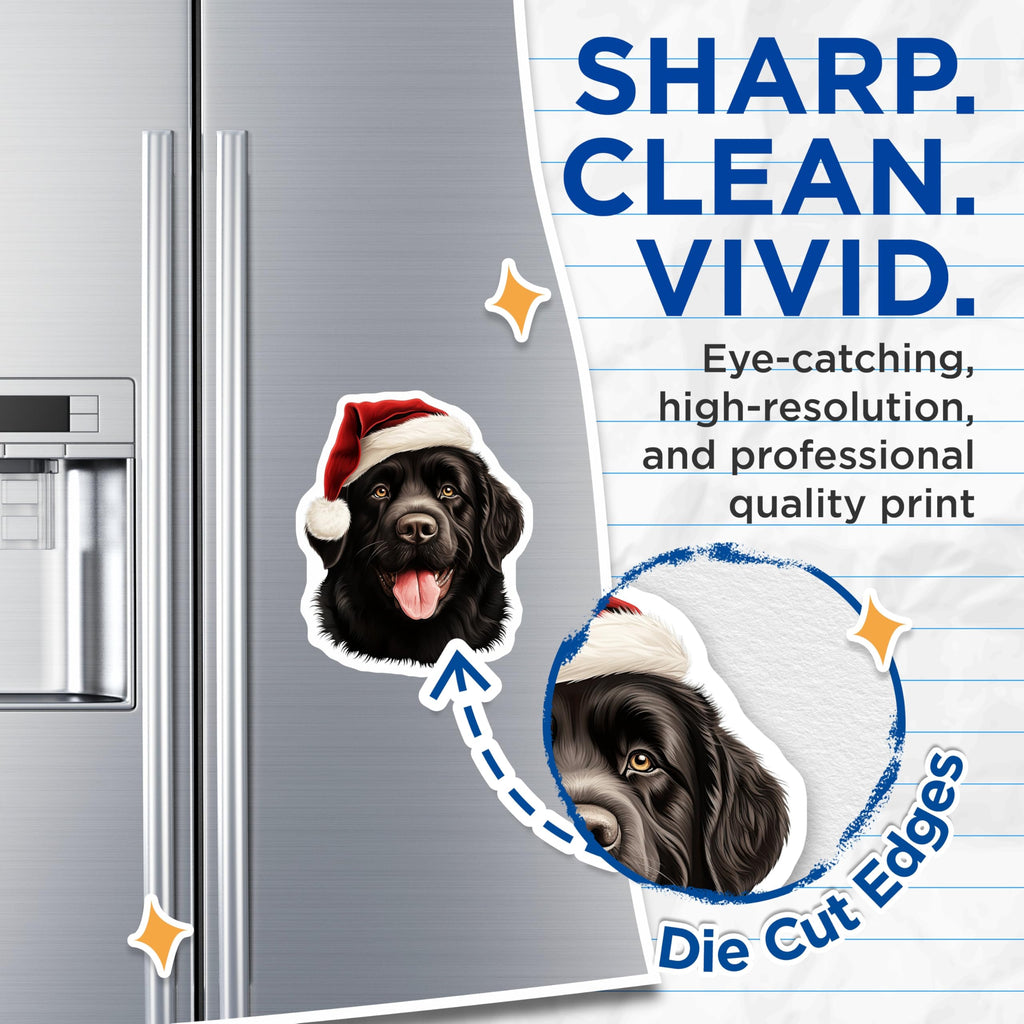 (2 Pack) Newfoundland Dog Magnets - Christmas Santa Hat - Holiday Pet Decor - 5 Inches On Longest Side - Thick Durable Magnet - Made in USA - MAG24410