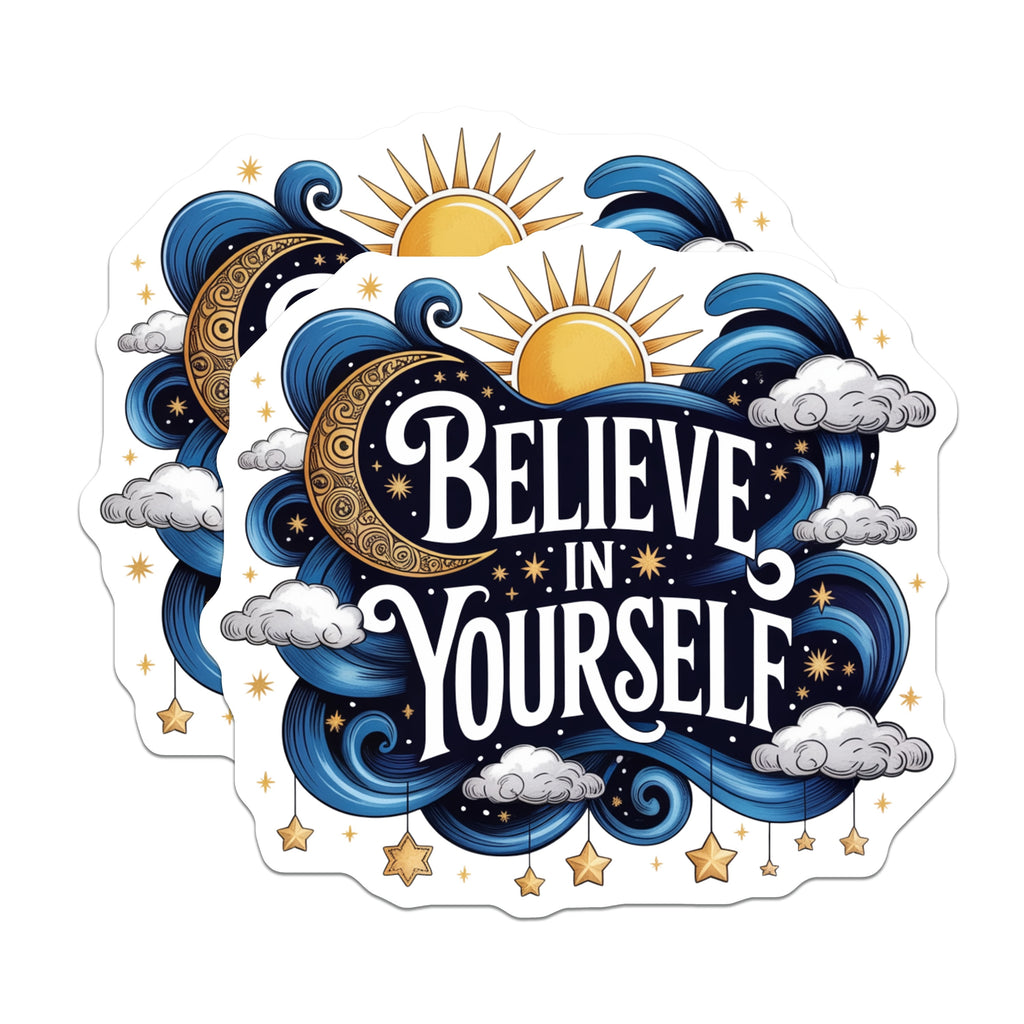 (2 Pack) Believe in Yourself Magnets - Celestial Sun Moon Stars Art - Motivational Quote Decor - Positive Affirmation for Students - 5" - Durable Magnet - Made in USA - MAG38742
