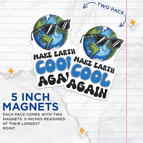 (2 Pack) Make Earth Cool Again Magnets - Earth Day Decor - Cute Planet Design for Refrigerator - 5" On Longest Side - for Cars, Fridges, Toolboxes - Made in USA - MAG7691