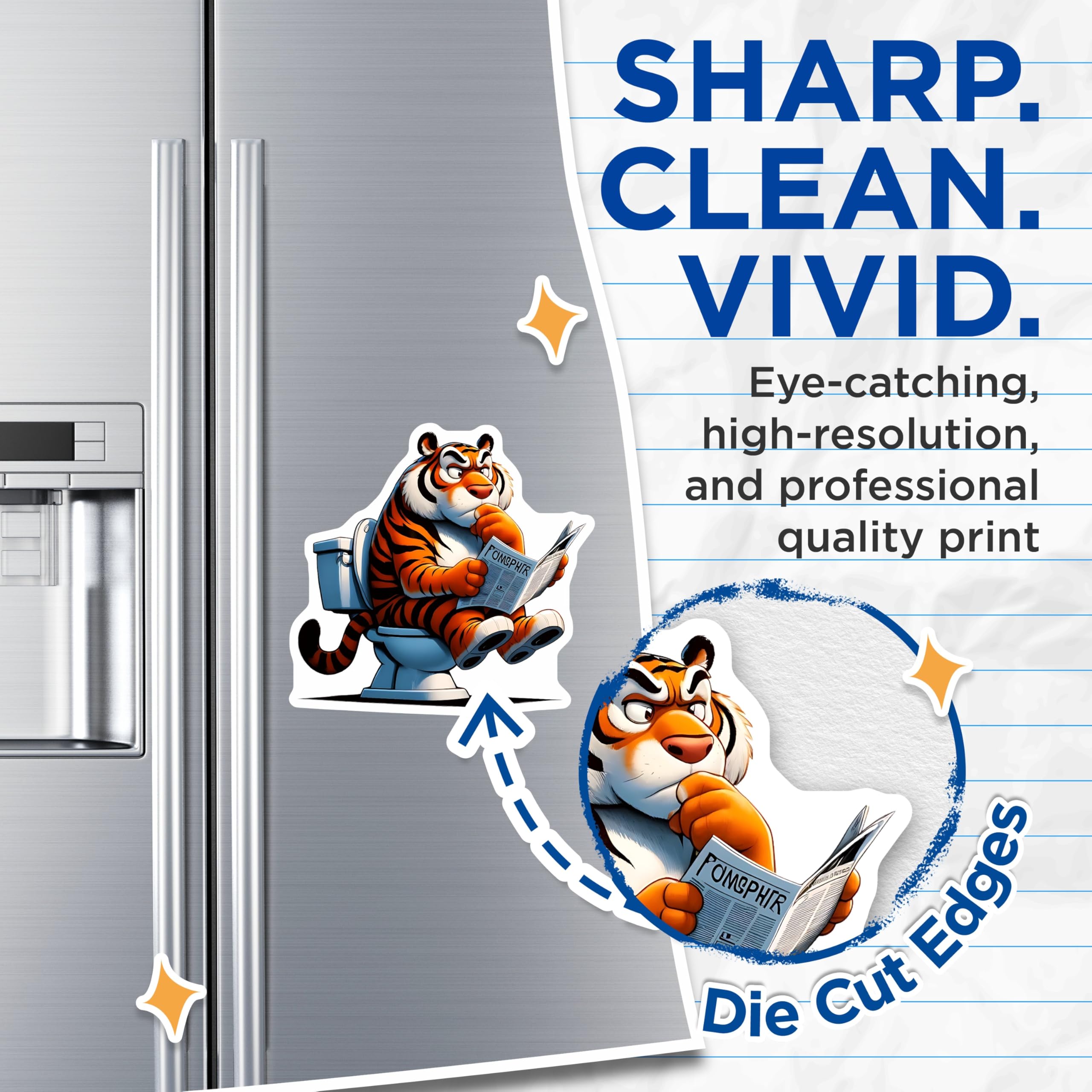 (2 Pack) Tiger Magnets - Funny Bathroom Decor - Reading Newspaper Cartoon Magnets - 5" On Longest Side - Premium Magnet - for Cars, Refrigerators, Toolboxes, Lockers - Made in USA - MAG16190