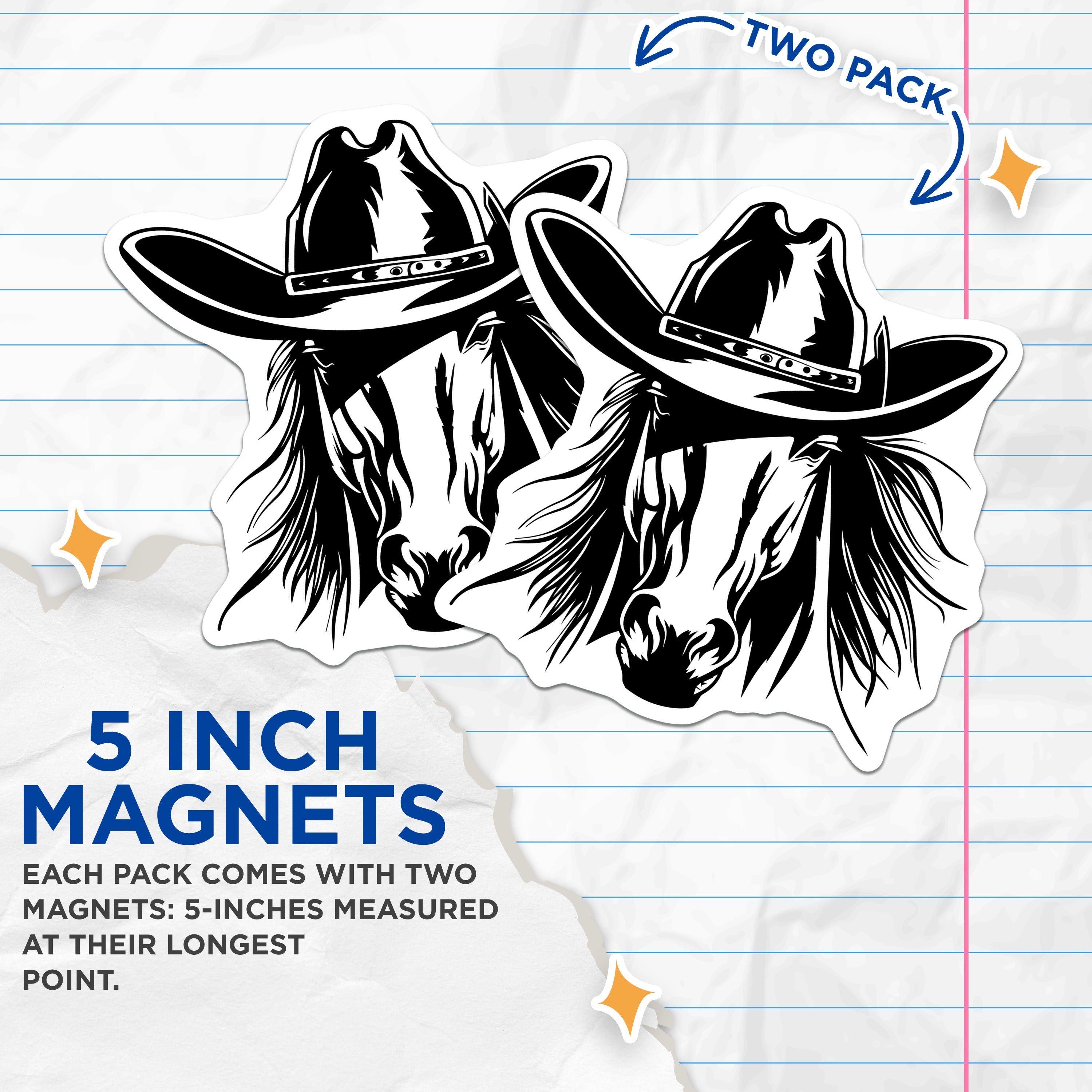 (2 Pack) Cowboy Horse Head Magnets - Western Ranch Style Decor - Rustic Farmhouse Fridge Decor - Equestrian Lover Home Decor - 5" - Durable Magnet - Made in USA - MAG38062