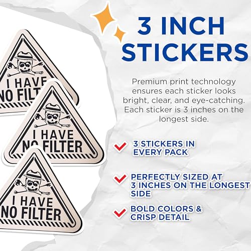 (3 Pack) No Filter Decals - Funny Sarcastic - Laptop Decal - 3 Inches On Longest Side - Easy Peel & Apply - Made in USA - 3MCS0551