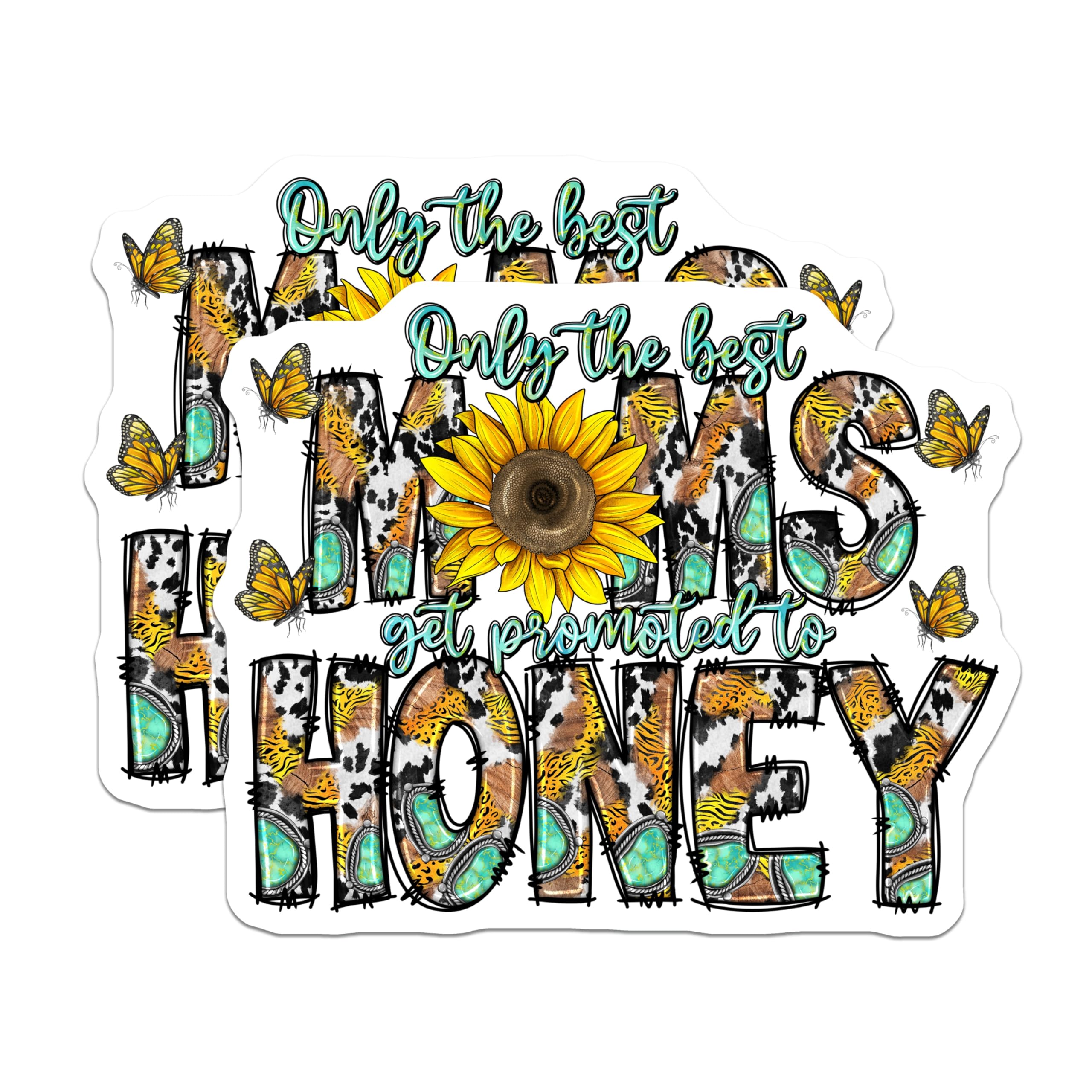 (2 Pack) Moms Honey Magnets - Sunflower Butterfly Decor - Cow Print Western Southern - 5 Inches On Longest Side - Thick Durable Magnet - Made in USA - MAG23810