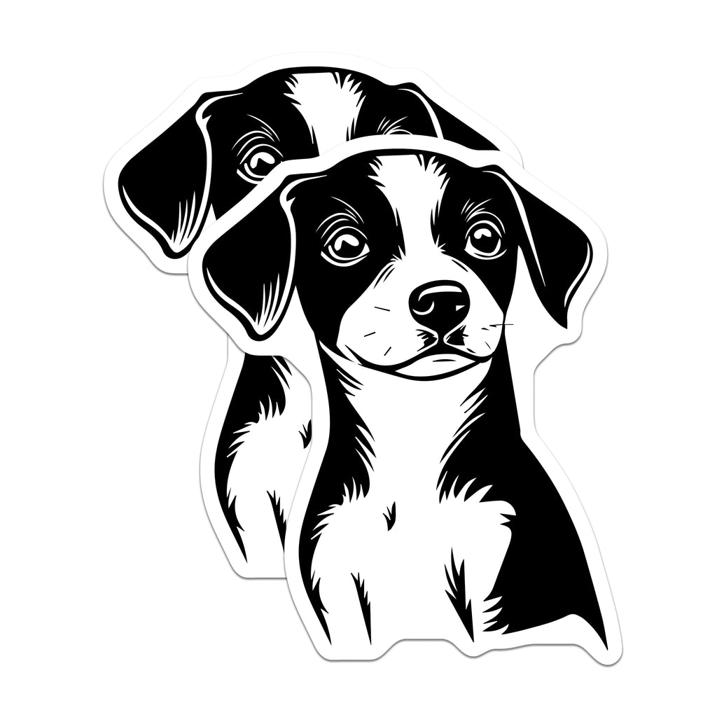 (2 Pack) Puppy Dog Magnets - Black White Minimalist Pet Decor - Animal Lover Refrigerator Locker Accent - 5 Inches On Longest Side - Thick Durable Magnet - Made in USA - MAG36581