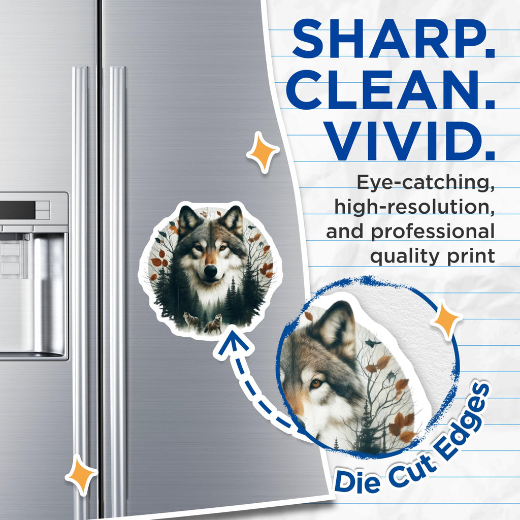 (2 Pack) Wolf Magnets - Forest Animals - Nature Lover Decor - 5" On Longest Side - Premium Magnet - for Cars, Refrigerators, Toolboxes, Lockers - Made in USA - MAG15161