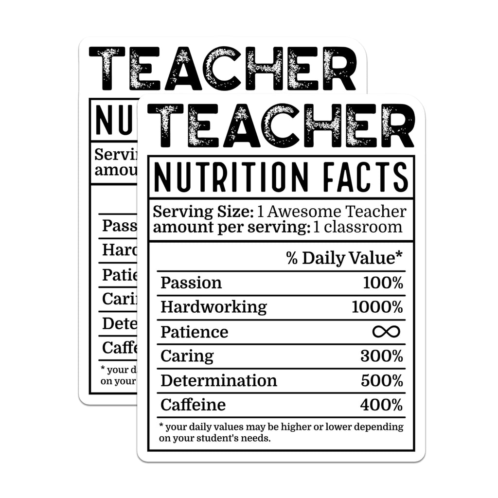 (2 Pack) Teacher Nutrition Facts Magnets - Educator Humor - Classroom Decor - 5" On Longest Side - Premium Magnet - for Cars, Refrigerators, Toolboxes, Lockers - Made in USA - MAG15517