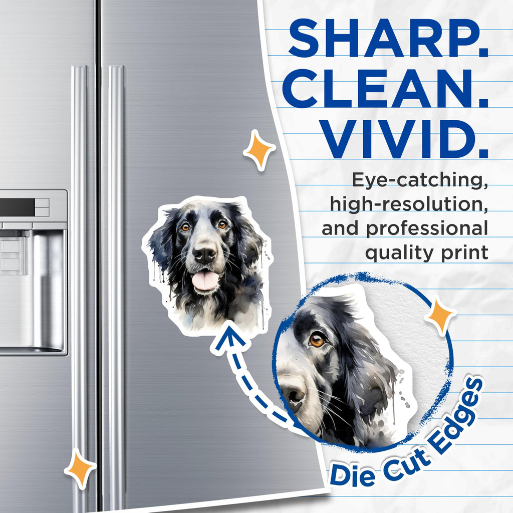 (2 Pack) Black White Dog Magnets - Watercolor Fluffy Canine Art - Pet Animal Enthusiast Decor - Fridge Locker Display - 5 Inches On Longest Side - Thick Durable Magnet - Made in USA - MAG24793
