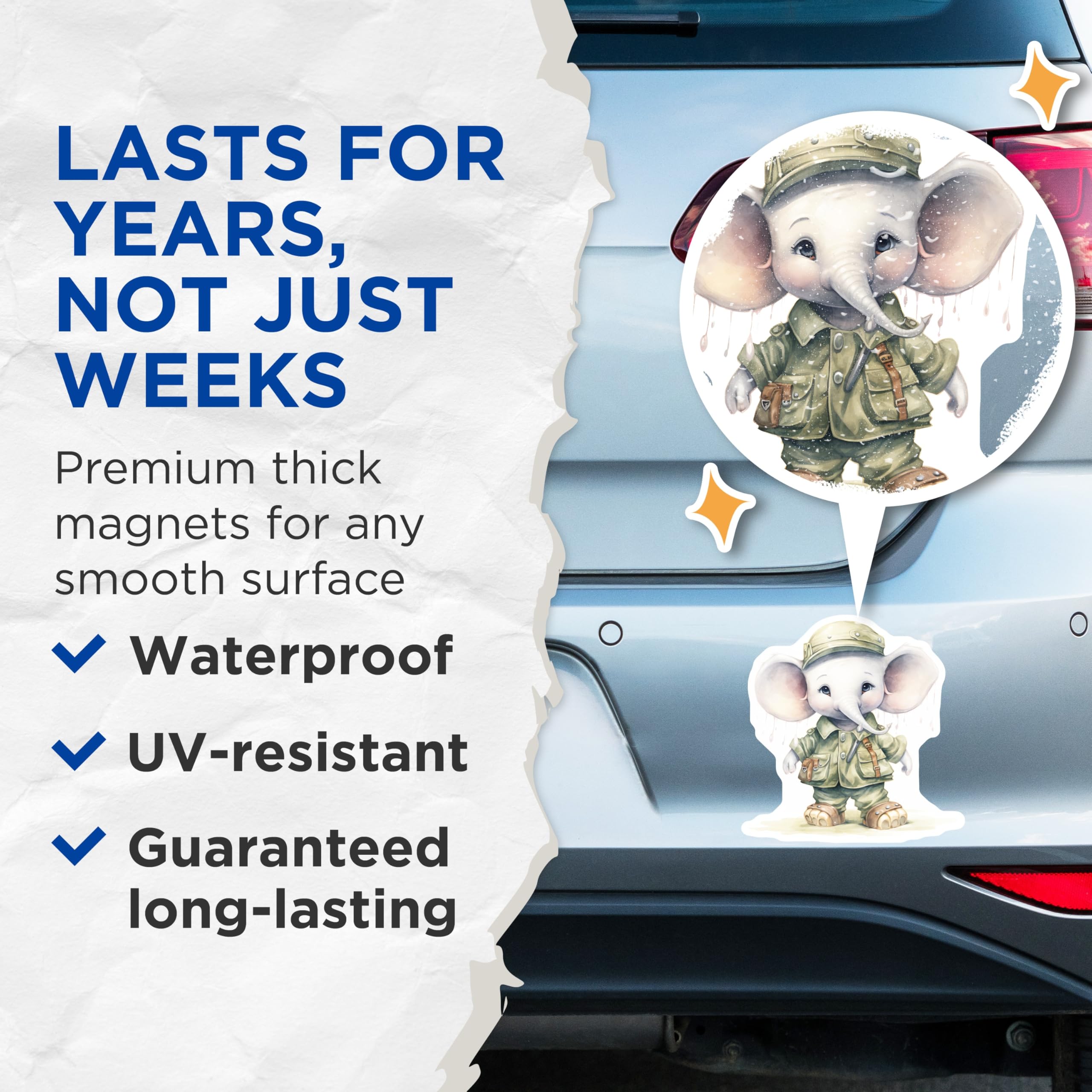 (2 Pack) Safari Elephant Magnets - Cute Animal Magnets - Fridge Magnets - 5" On Longest Side - Premium Magnet - for Cars, Refrigerators, Toolboxes, Lockers - Made in USA - MAG17071