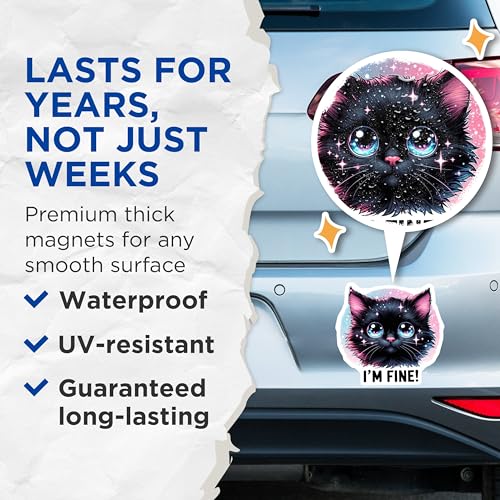 (2 Pack) Cute Cat Magnets - Cat Lover Gifts - Kawaii Cat Art - Ative Fridge Magnets - Cat-Themed Kitchen - 5" On Longest Side - for Cars, Fridges, Toolboxes - Made in USA - MAG4594