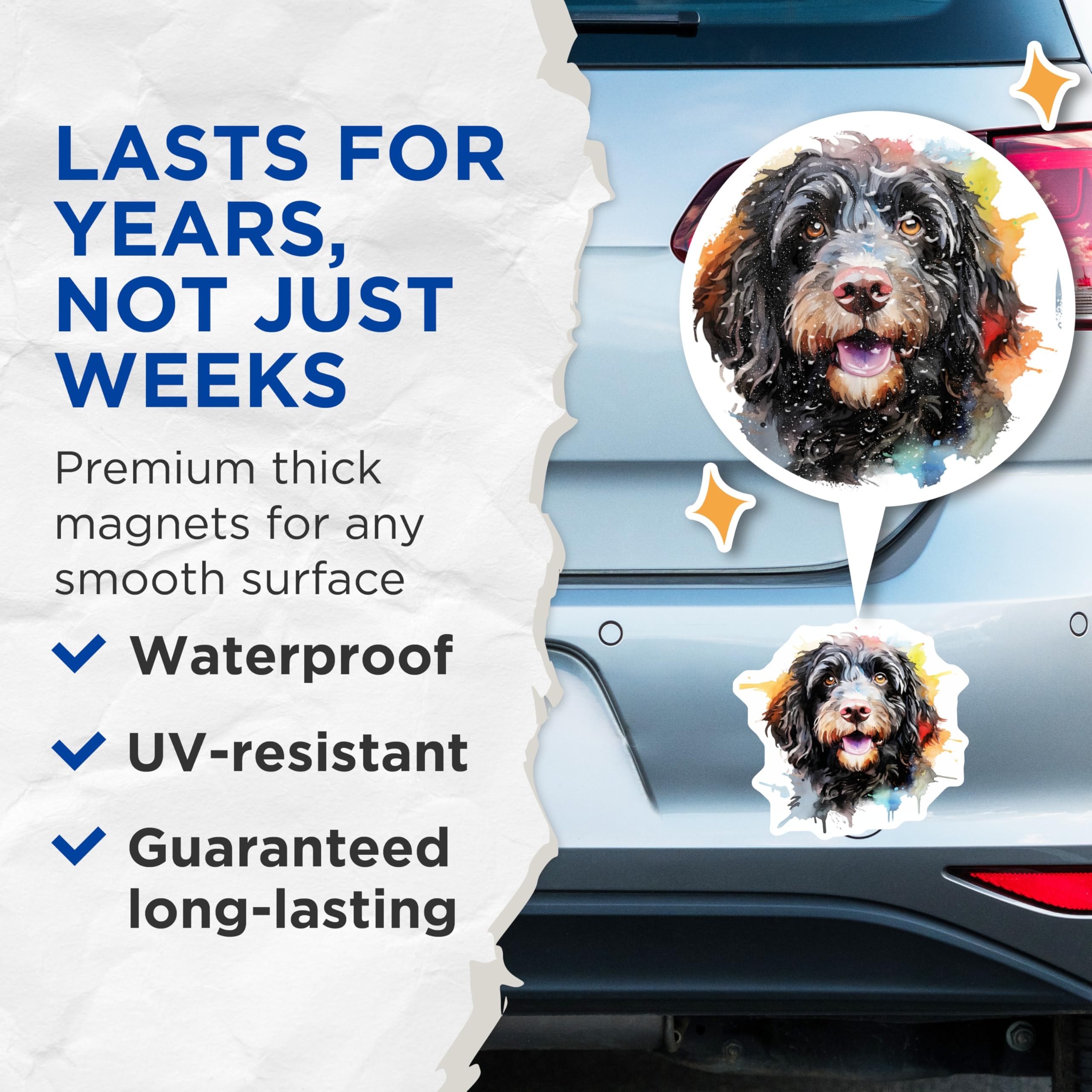 (2 Pack) Watercolor Dog Magnets - Cute Doodle Art - Pet Lover Fridge Decor - Cockapoo Labradoodle Animal Friend - 5 Inches On Longest Side - Thick Durable Magnet - Made in USA - MAG26803