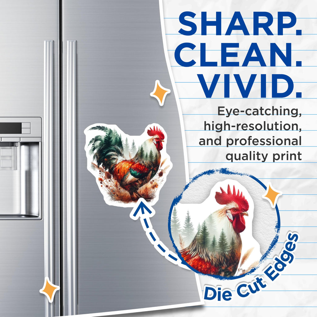 (2 Pack) Rooster Magnets - Forest Animal Magnet - Farmhouse Kitchen Decor - 5" On Longest Side - Premium Magnet - for Cars, Refrigerators, Toolboxes, Lockers - Made in USA - MAG15220