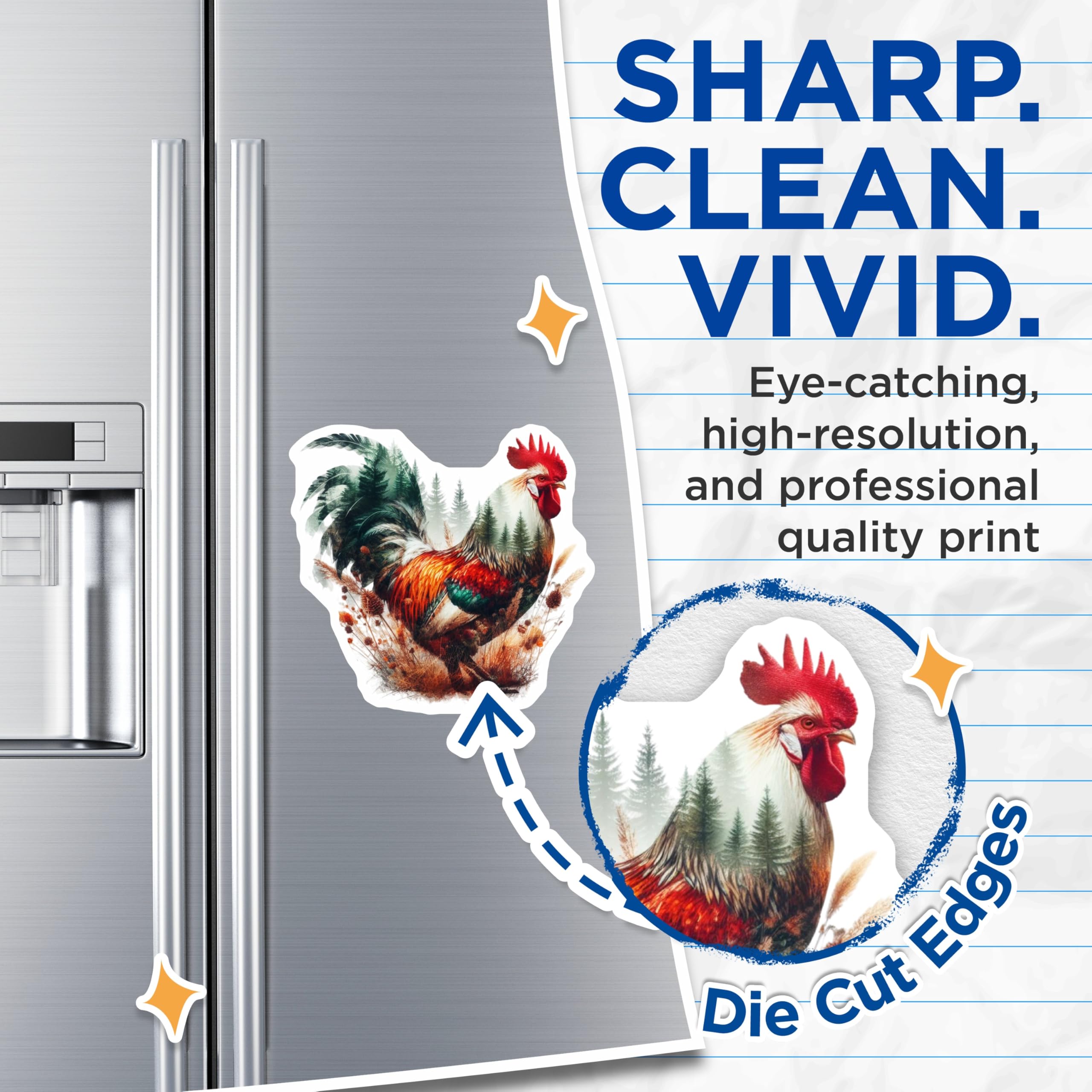 (2 Pack) Rooster Magnets - Forest Animal Magnet - Farmhouse Kitchen Decor - 5" On Longest Side - Premium Magnet - for Cars, Refrigerators, Toolboxes, Lockers - Made in USA - MAG15220