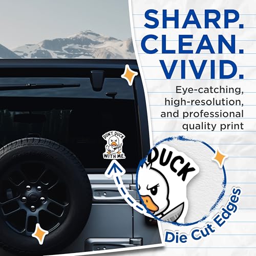 (2 Pack) Angry Duck Stickers - Funny Animal Meme - Sarcastic Quote - 5" On Longest Side - Sticks to Smooth Flat Surfaces - Made in USA - BMCS9539