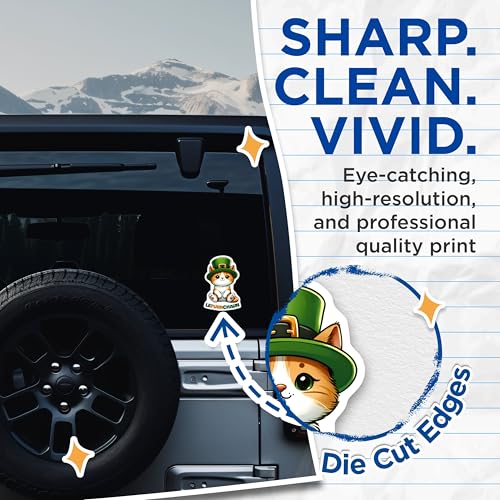 (2 Pack) Lepurrchaun Cat Stickers - Cute St Patrick's Day - 5" On Longest Side - Sticks to Smooth Flat Surfaces - Made in USA - BMCS8113