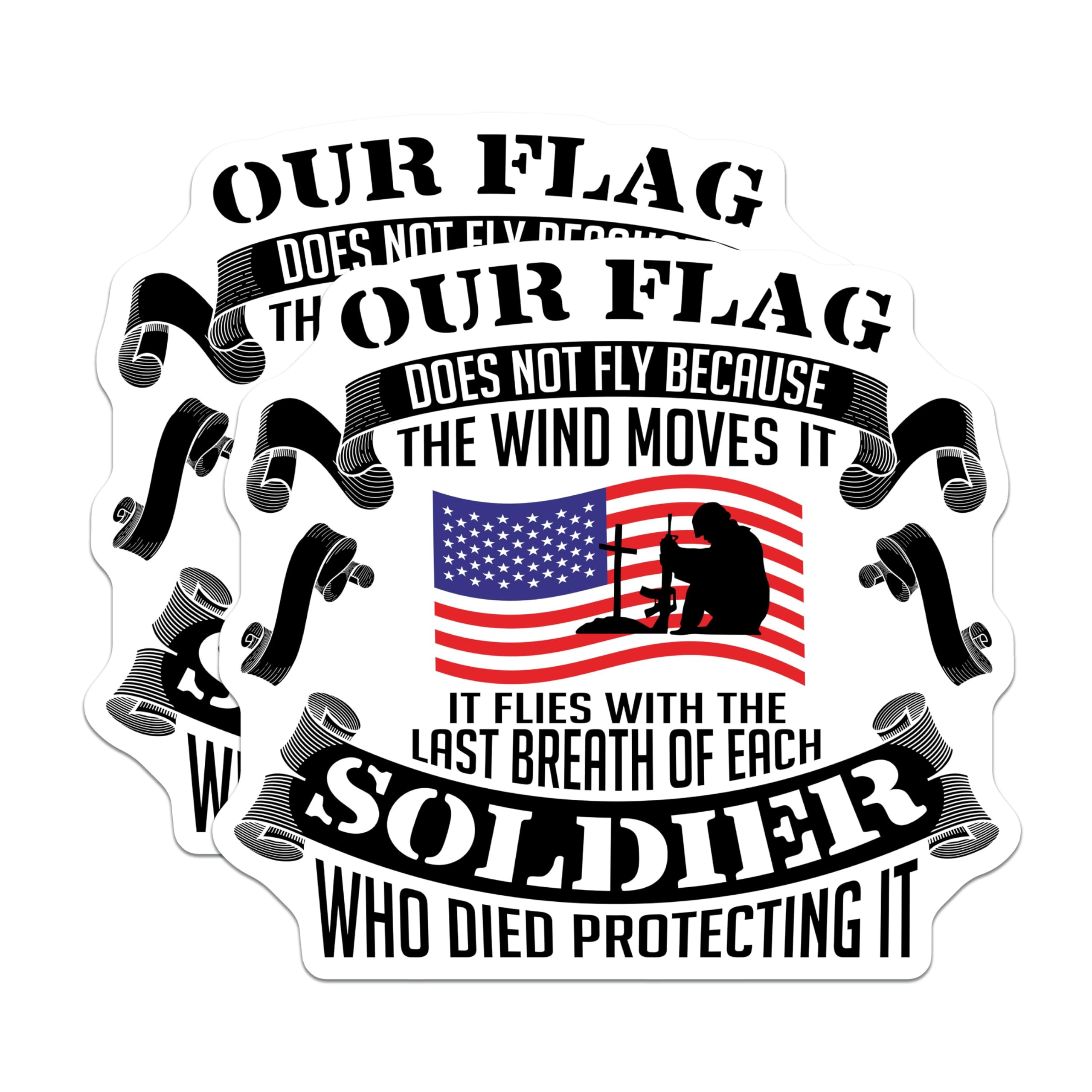 (2 Pack) Our Flag Does Not Fly Stickers - Patriotic Soldier Memorial - American Flag Tribute - 5" On Longest Side - Sticks to Smooth Flat Surfaces - Made in USA - BMCS9026