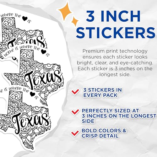 (3 Pack) Texas Home Decals - State Pride - Texas Love Stickers - 3 Inches On Longest Side - Easy Peel & Apply - Made in USA - 3MCS7857