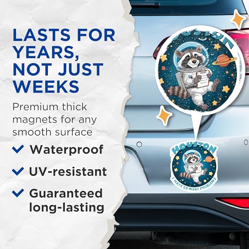 (2 Pack) Houston I Have So Many Problems Magnets - Funny Raccoon Magnet - Space Animal Magnets - 5" On Longest Side - for Cars, Fridges, Toolboxes - Made in USA - MAG4556