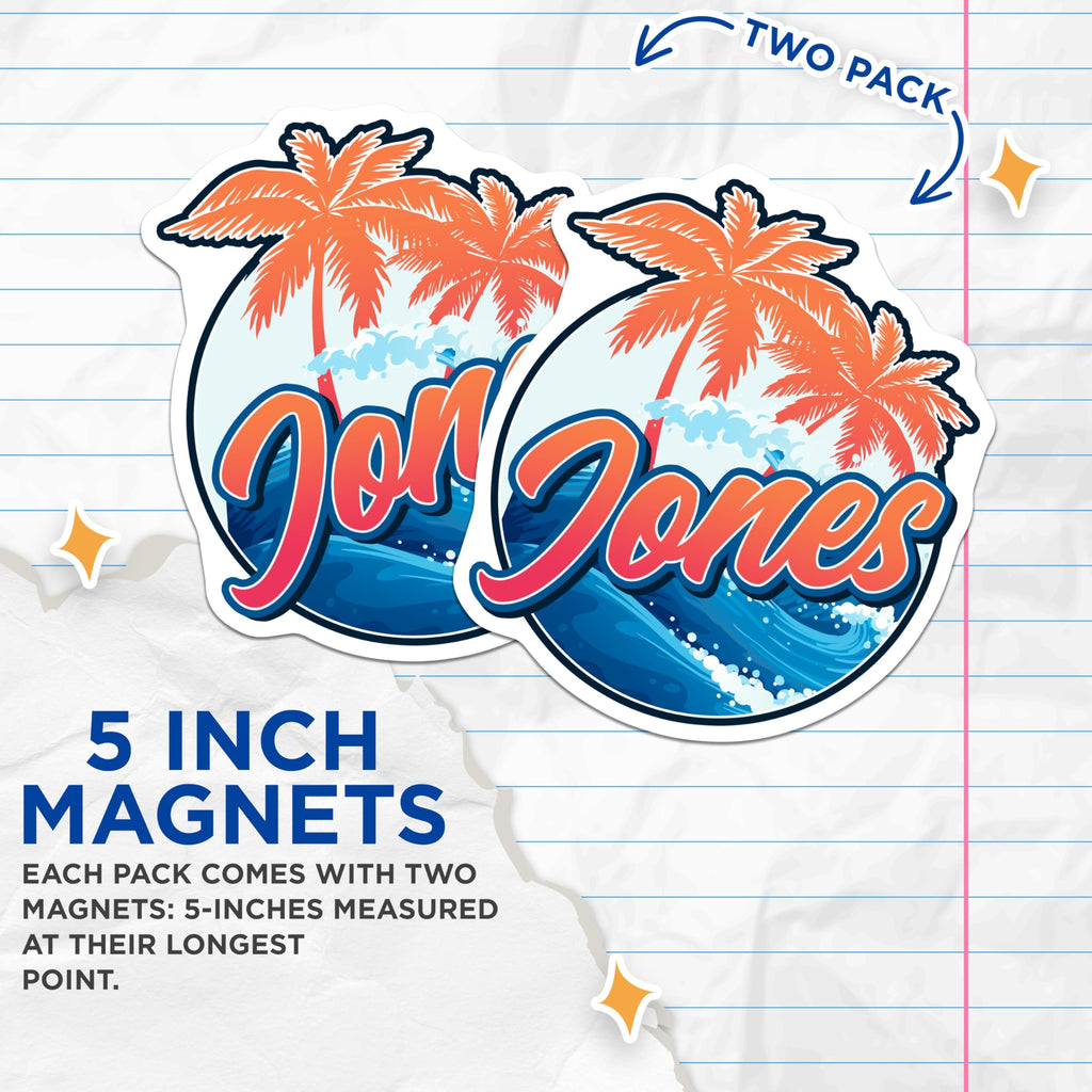 (2 Pack) Beach Magnets - Tropical Decor - Jones Name Magnet - 5" On Longest Side - Premium Magnet - for Cars, Refrigerators, Toolboxes, Lockers - Made in USA - MAG17765