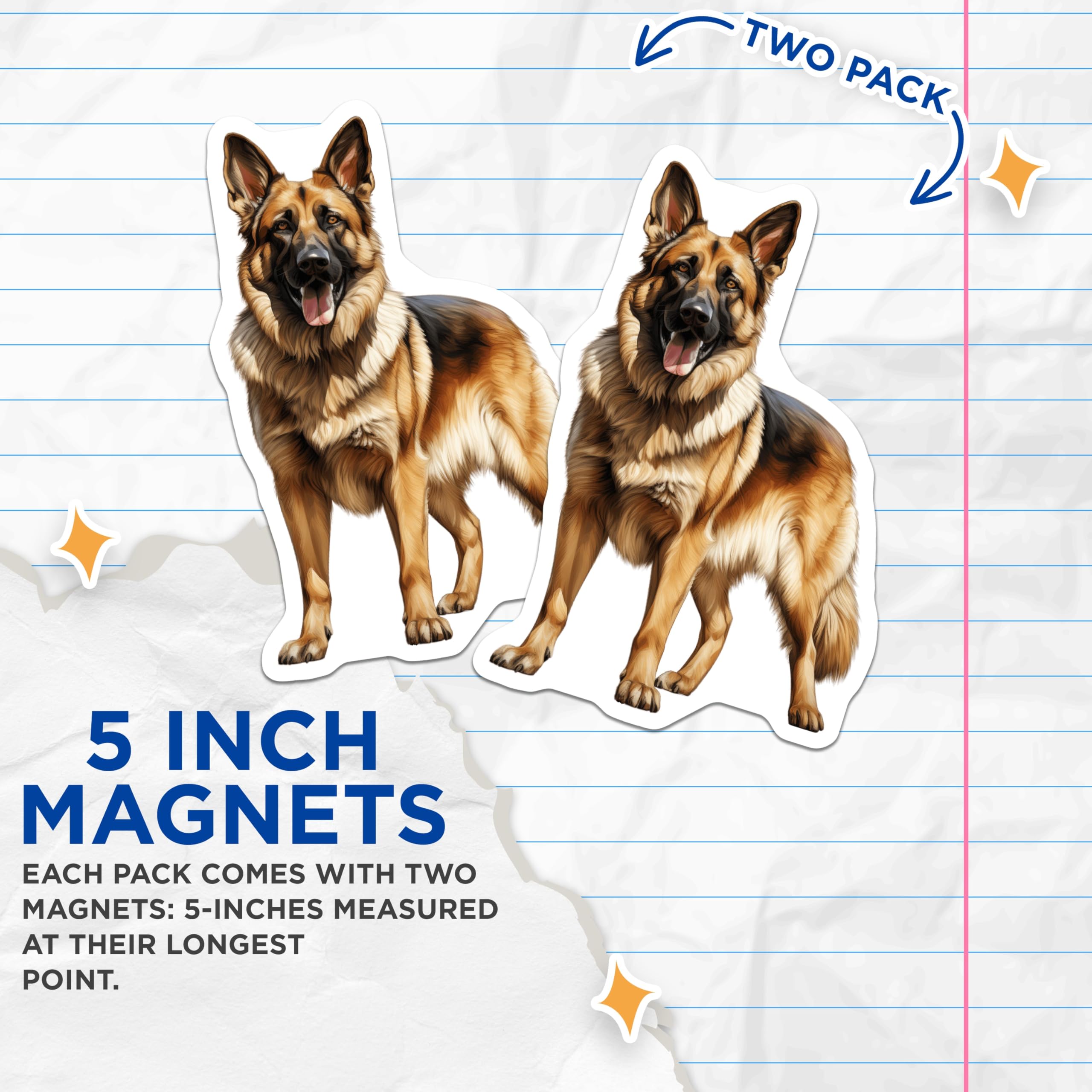 (2 Pack) German Shepherd Magnets - Majestic Dog Breed Art - Canine Kitchen Decor for GSD Owner - 5 Inches On Longest Side - Thick Durable Magnet - Made in USA - MAG30198