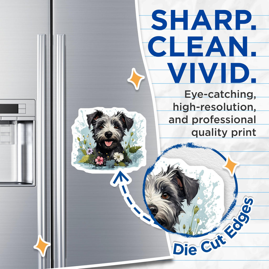 (2 Pack) Schnauzer Dog Magnets - Floral Spring Decor - Pet Lover Home Decor - Cute Animal Fridge Magnets - 5 Inches On Longest Side - Thick Durable Magnet - Made in USA - MAG29015