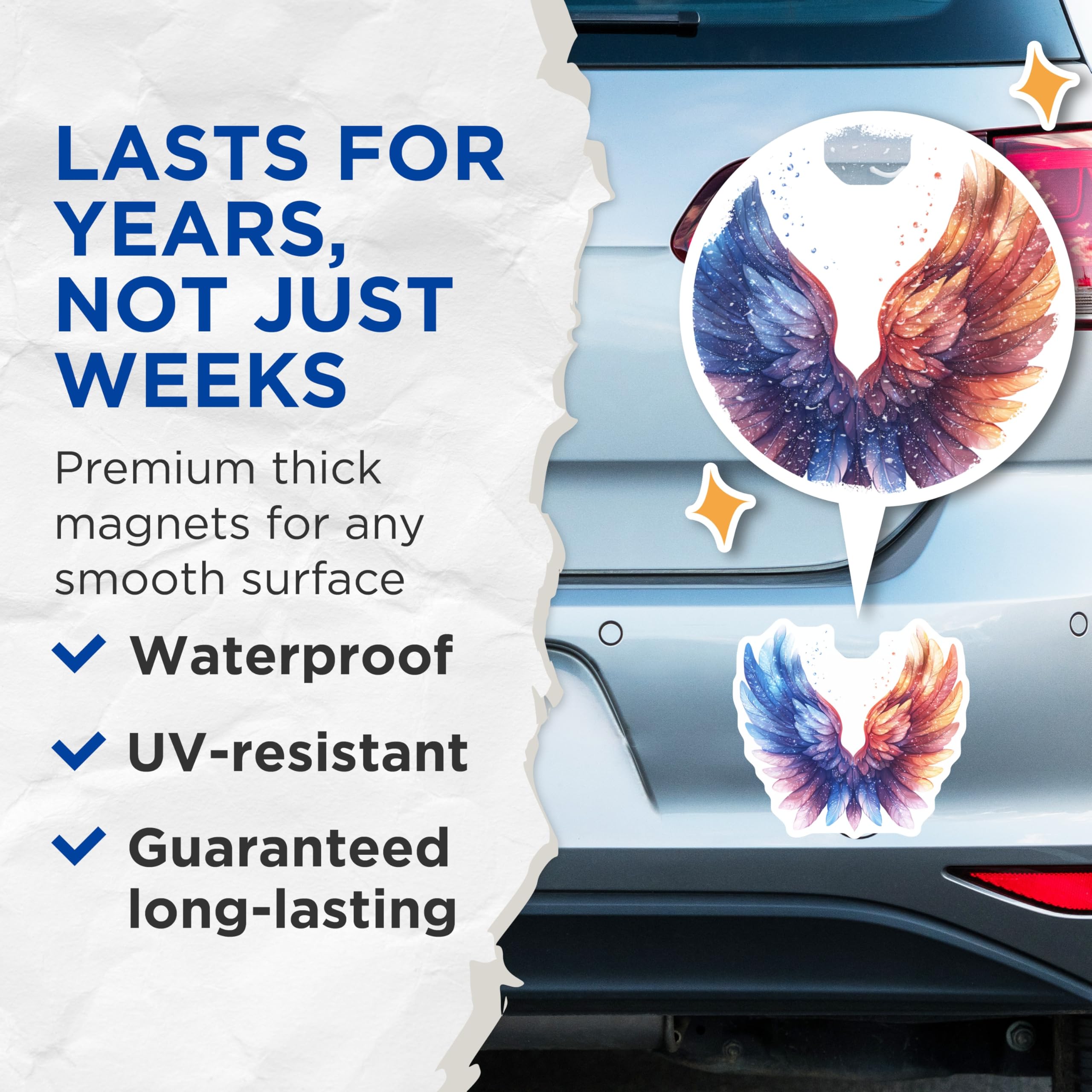 (2 Pack) Radiant Sparkling Wings Magnets - Fire Ice Feather Art - Ethereal Mystic Decor - 5 Inches On Longest Side - Thick Durable Magnet - Made in USA - MAG23607