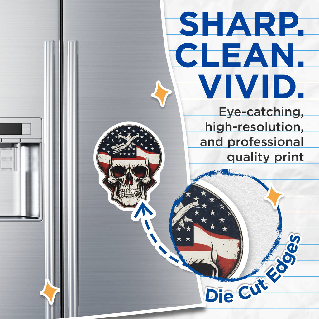 (2 Pack) American Flag Skull Magnets - Patriotic USA Decor - Military Veteran Art for Fridge - 5 Inches On Longest Side - Thick Durable Magnet - Made in USA - MAG38665