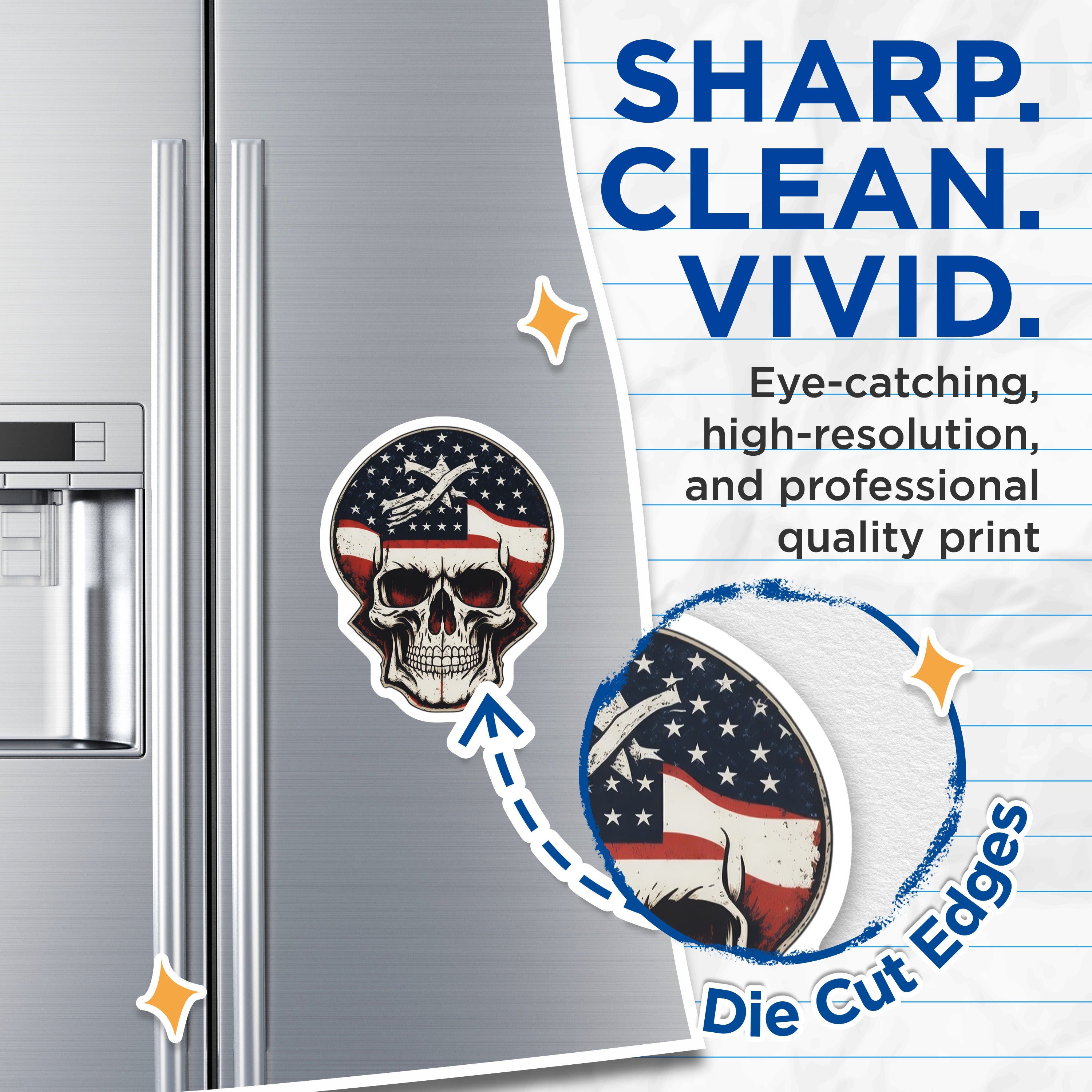 (2 Pack) American Flag Skull Magnets - Patriotic USA Decor - Military Veteran Art for Fridge - 5 Inches On Longest Side - Thick Durable Magnet - Made in USA - MAG38665