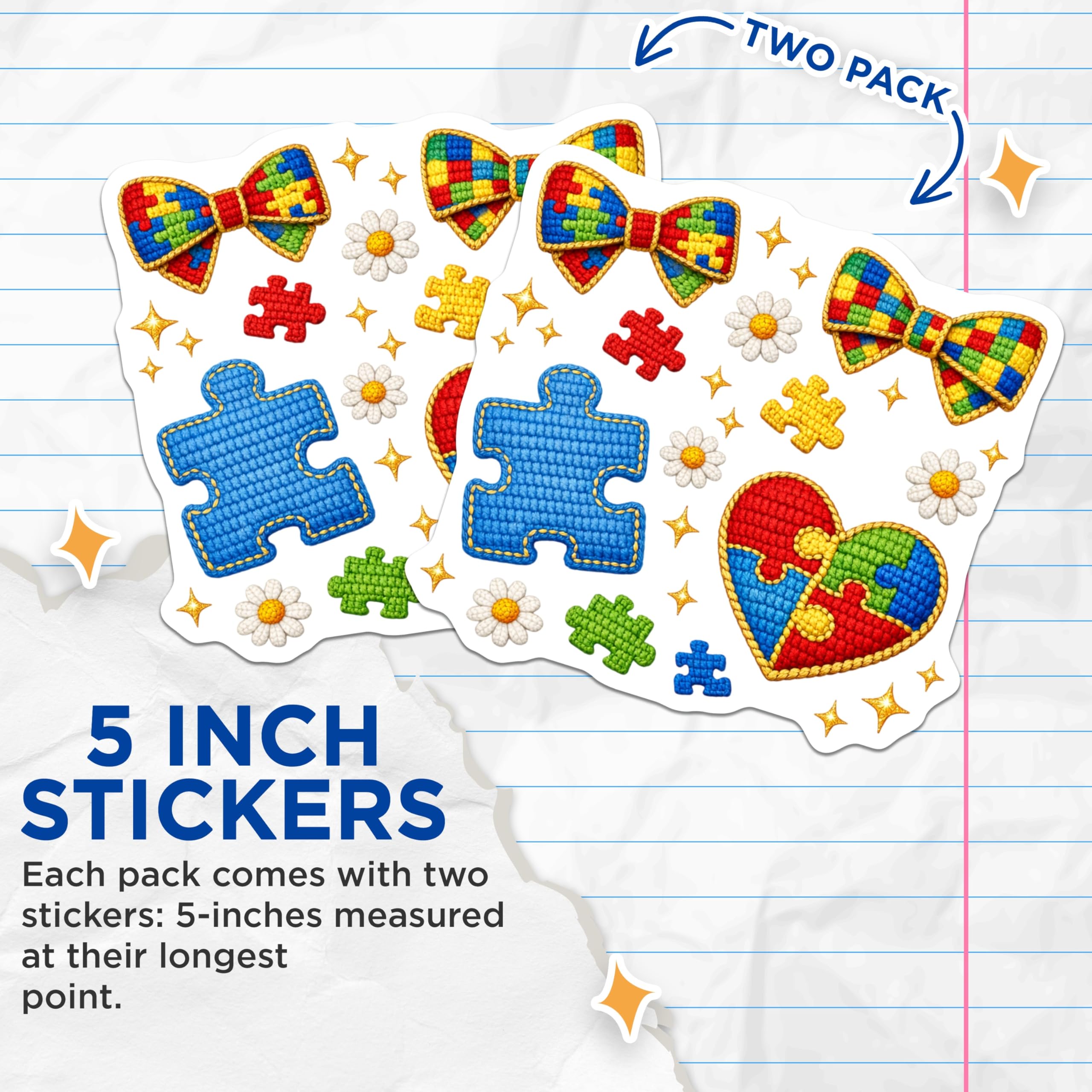 (2 Pack) Autism Awareness Puzzle Stickers - Neurodiversity Acceptance Decals - Special Needs Advocacy Label - 5" On Longest Side - Sticks to Smooth Flat Surfaces - Made in USA - BMCS20759