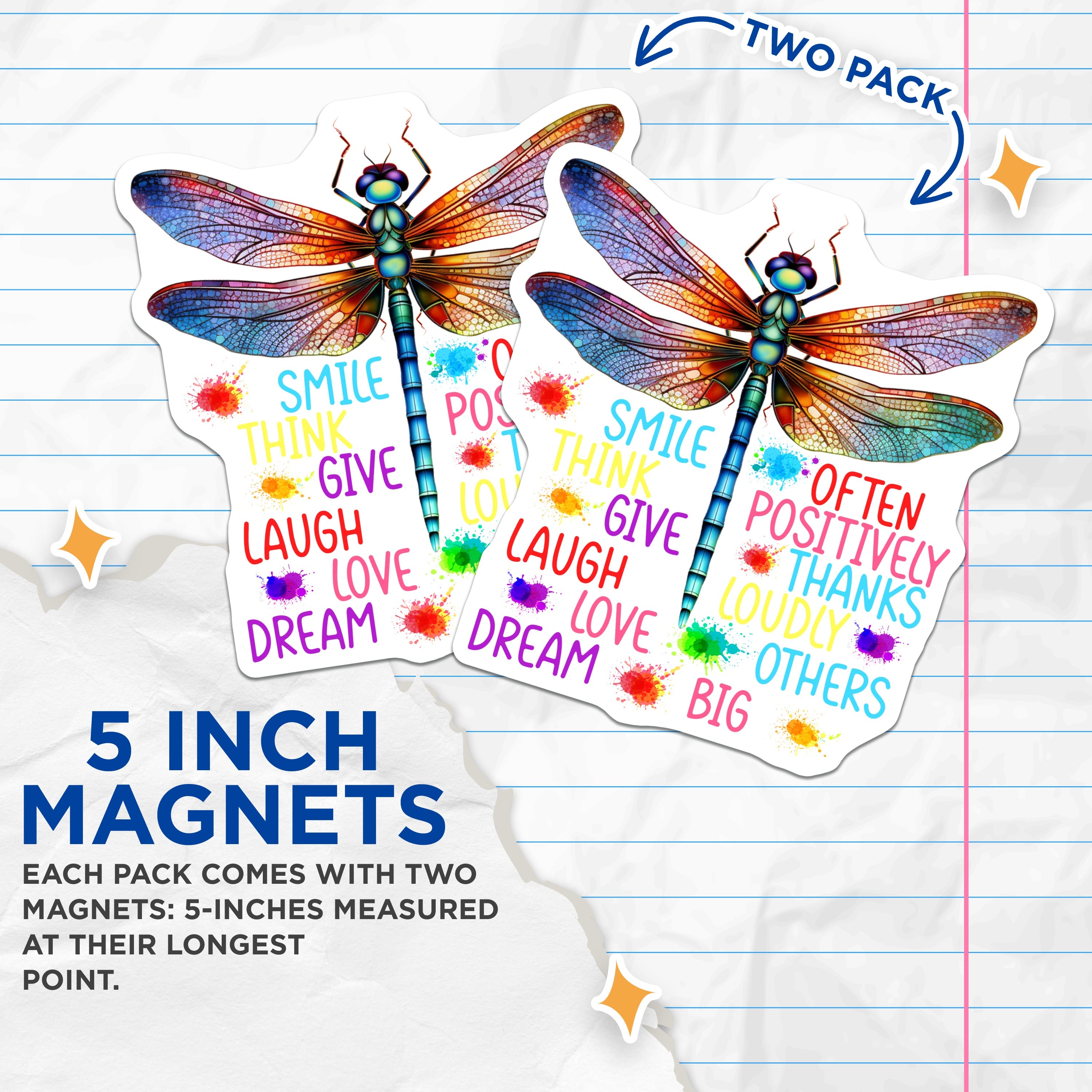 (2 Pack) Inspirational Dragonfly Magnets - Positive Affirmation Decor - Encouragement Fridge Magnets - 5 Inches On Longest Side - Thick Durable Magnet - Made in USA - MAG37416