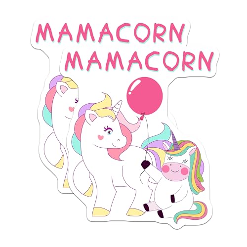 (2 Pack) Cute Unicorn Stickers - Mamacorn Balloon Stickers - Adorable Unicorn Family - 5" On Longest Side - Sticks to Smooth Flat Surfaces - Made in USA - BMCS5177