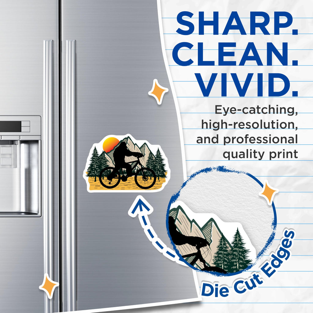 (2 Pack) Bigfoot Mountain Biking Magnets - Sasquatch Cycling Decor - Outdoor Adventure Folklore - 5 Inches On Longest Side - Thick Durable Magnet - Made in USA - MAG20949