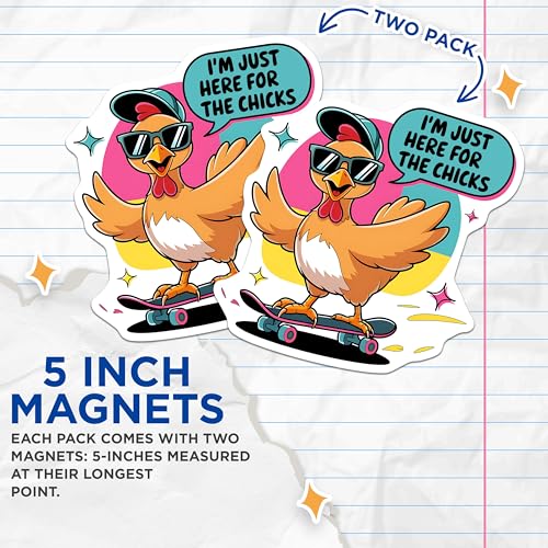 (2 Pack) Skateboarding Chicken Magnets - Funny Phrase Magnets - Cartoon Chicken - Cool Chicken Refrigerator Magnets - 5" On Longest Side - for Cars, Fridges, Toolboxes - Made in USA - MAG3880