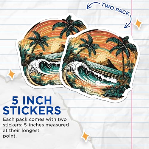 (2 Pack) Tropical Sunset Stickers - 5" On Longest Side - Sticks to Smooth Flat Surfaces - Made in USA - BMCS9263 - BMCS9263