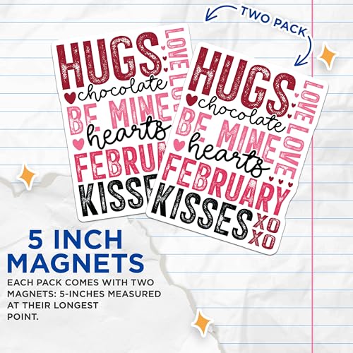 (2 Pack) Valentine's Day Magnets - Hugs and Kisses Magnets - February Love Magnets - 5" On Longest Side - for Cars, Refrigerators, Toolboxes, Lockers - Made in USA BMCS3071