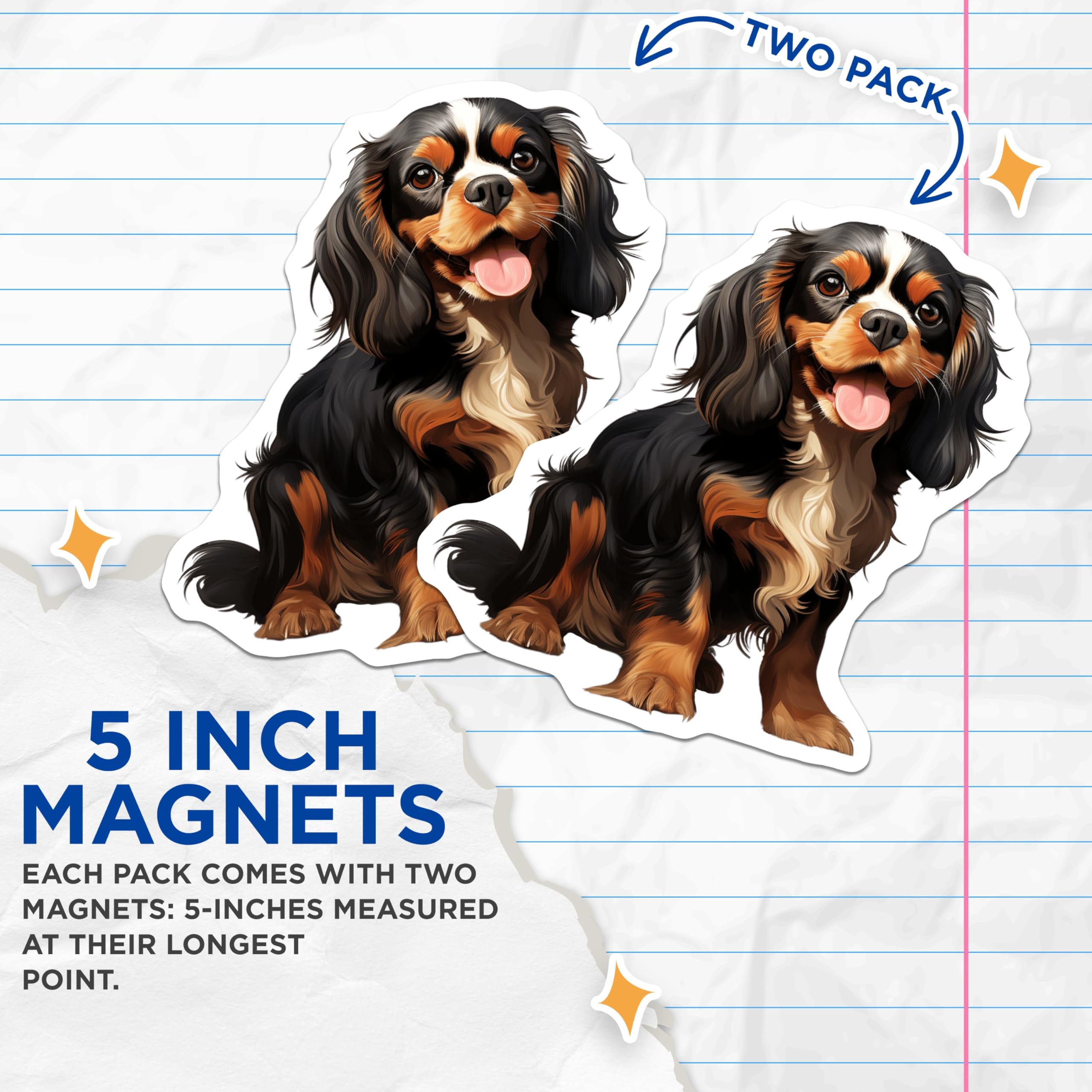 (2 Pack) Cavalier King Charles Spaniel Magnets - Dog Mom Dog Dad Decor - Cute Pet Art Magnets - 5 Inches On Longest Side - Thick Durable Magnet - Made in USA - MAG30678