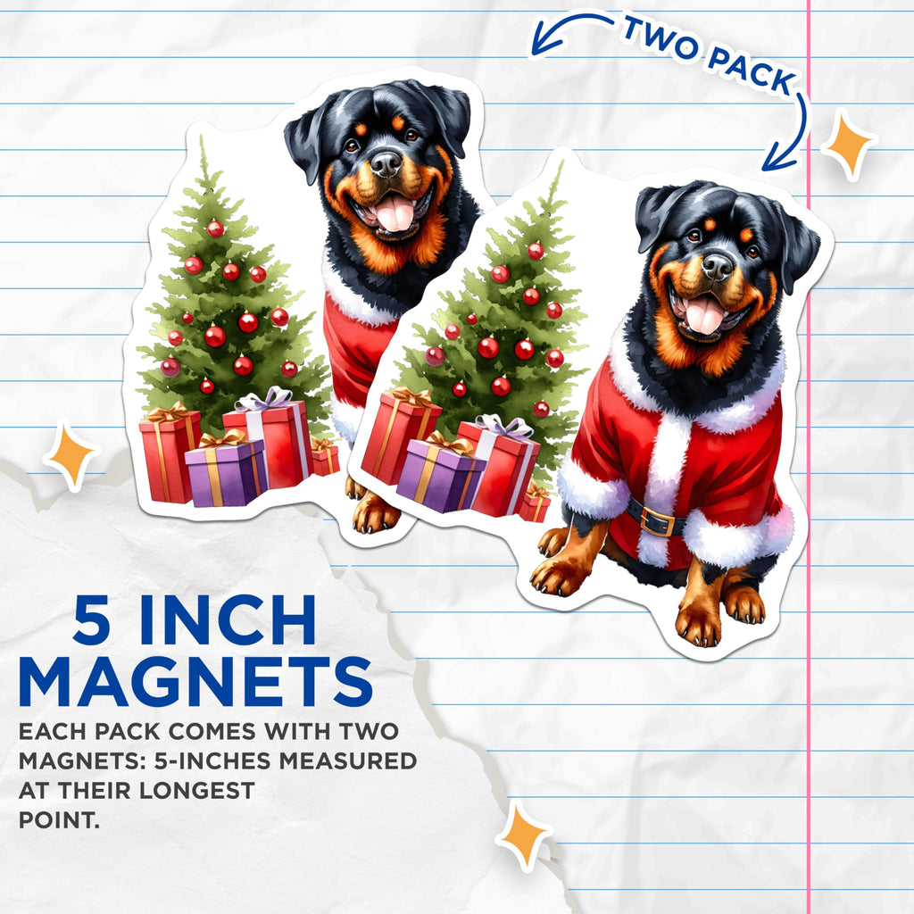 (2 Pack) Rottweiler Santa Magnets - Christmas Dog Decor - Pet Lover Holiday Accessory - 5 Inches On Longest Side - Thick Durable Magnet - Made in USA - MAG28058